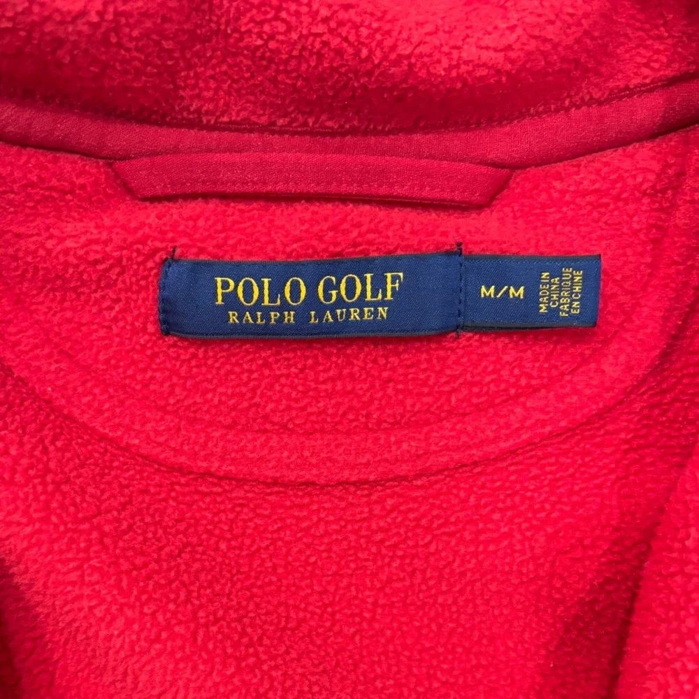 Polo Golf Ralph Lauren Mens Red Full Zip Fleece Vest Mock Neck Blue Pony Logo M